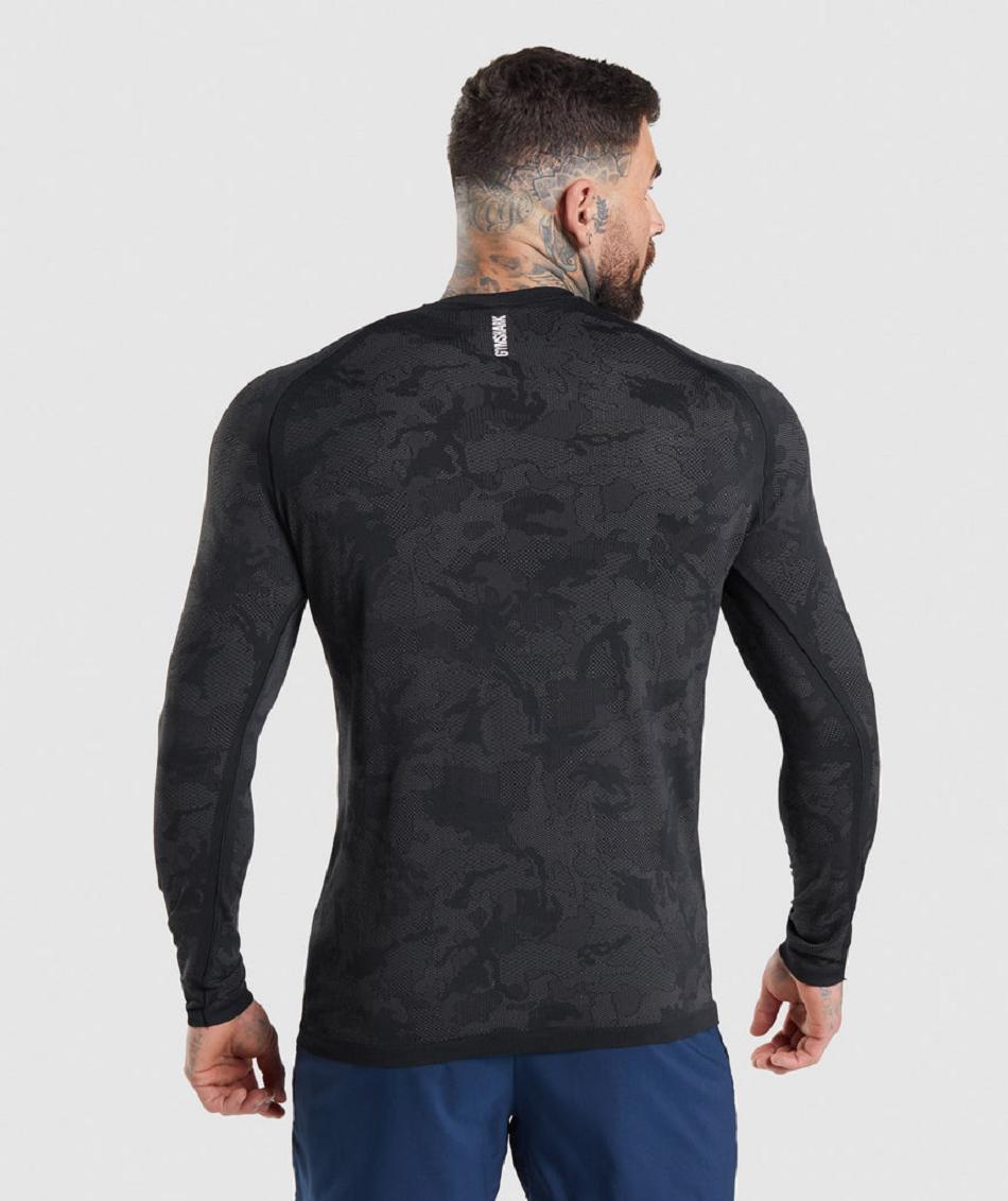 Gymshark Geo Seamless Muške Dugi Rukav Crne Sive | HR 2678CTV